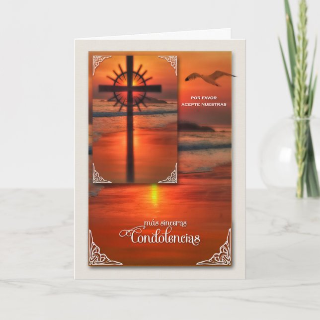 Carte Espagnol Sympathy Con Simpatia Sunset Cross Beach (Devant)