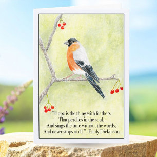 Carte Espoir avec roselin et citation d'Emily Dickinson