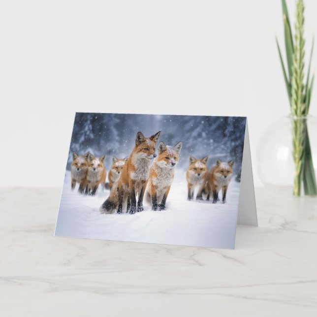 Carte Esprit du solstice d'hiver avec des renards  (Devant)
