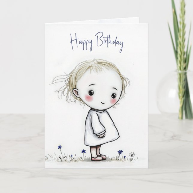 Carte Esquisse Petite Fille Anniversaire Avec Fleur sauv (Devant)