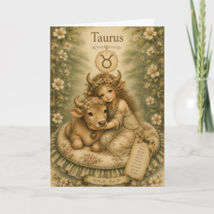Carte Essence florale vintage zodiaque - Taureau
