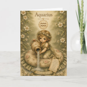 Carte Essence florale vintage zodiaque - Verseau