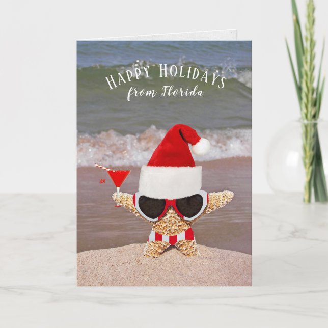 Carte Estarfish de Noël avec lunettes de soleil et cockt (Devant)