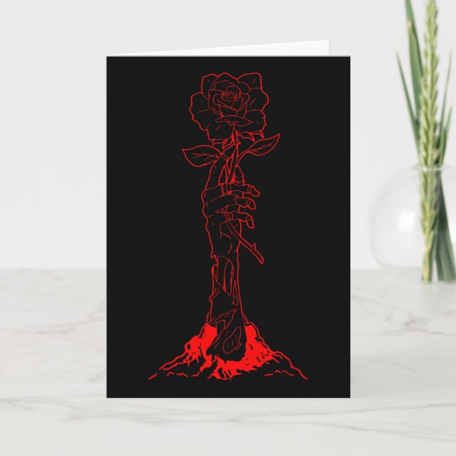 Carte Esthétique Zombiecore Main de Zombie Rose Rouge Sq (Devant)