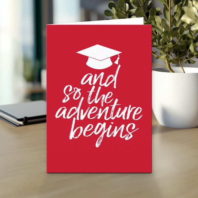 Carte Et Donc L'Aventure Commence - Graduation Rouge (And so the adventure begins - Custom Graduation Greeting Card)