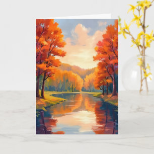 Carte Étang d'automne Peinture à l'aquarelle de la nat
