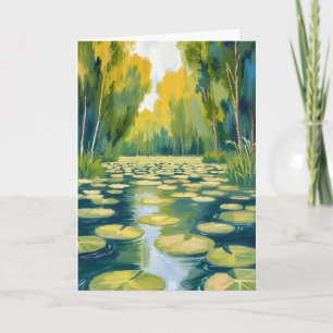 Carte Étang de nénuphars   Nature à l'aquarelle verte