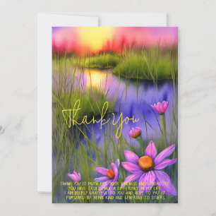 Carte Étang et fleurs de coucher de soleil aquarelle lum
