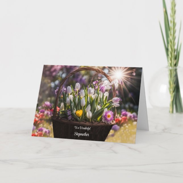 Carte Étape Mère Joyeuse Fête des mères avec panier de t (Devant)