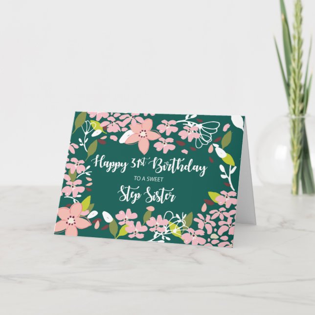 Carte Étape Soeur 31e anniversaire Fleurs vertes (Devant)