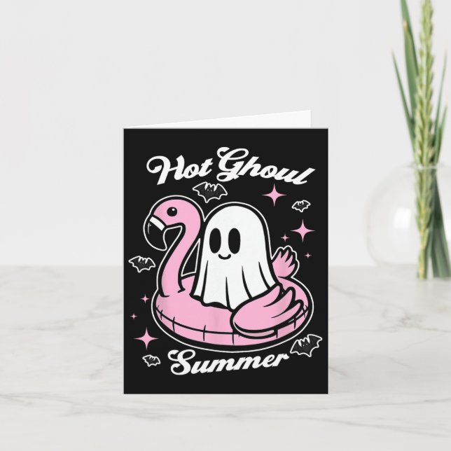 Carte Été chaud de goule flamant rose fantôme Summerween (Devant)
