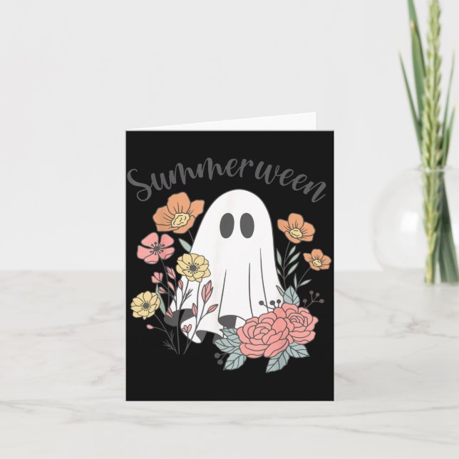 Carte Été fantôme floral rétro Summerween Saison effraya (Devant)