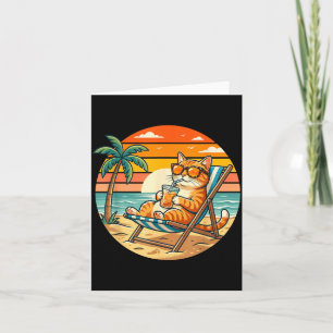 Carte Été Rétro Chat Plage Coucher de Soleil Vacances Vi