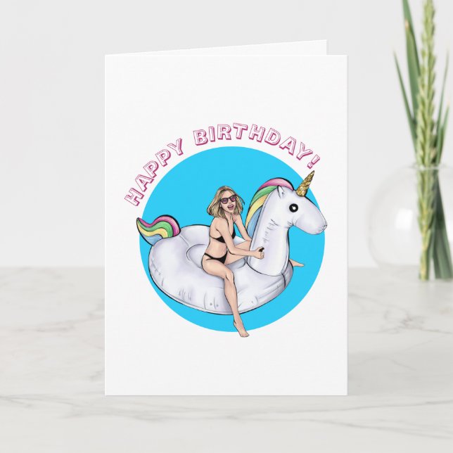 Carte Été Unicorn Pool Flotter Anniversaire (Devant)