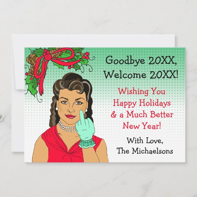 Carte Ethnic Retro Lady Flipping Bird Christmas (Devant)