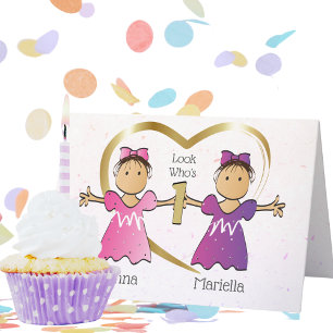 Carte Ethnic Twin Girls 1st Birthday Sweet Personnalisé