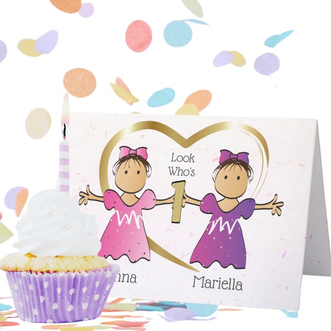 Carte Ethnic Twin Girls 1st Birthday Sweet Personnalisé (Créateur téléchargé)