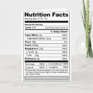 Carte Étiquette nutritionnelle drôle et douce pour maria