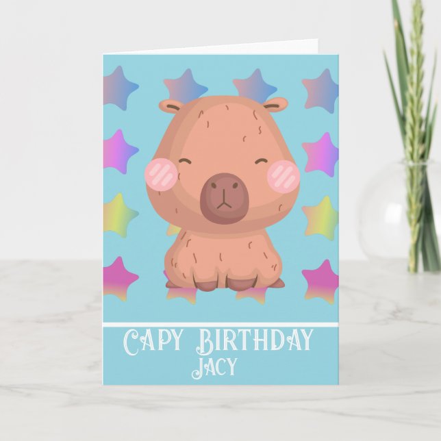 Carte Étoile Capybara Anniversaire Mignon (Devant)