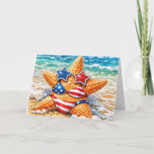 Carte Étoile de mer américaine d'anniversaire avec bikin