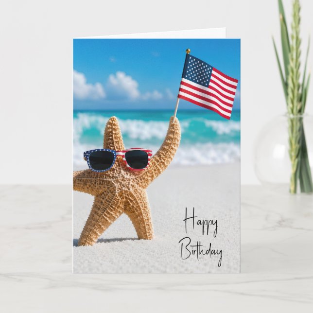 Carte Étoile de mer d'anniversaire agitant le drapeau am (Devant)