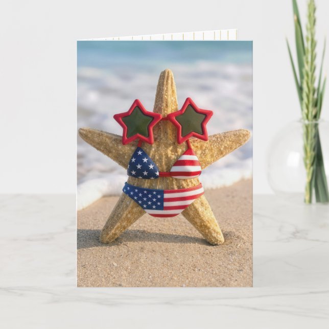 Carte Étoile de mer d'anniversaire portant un bikini dra (Devant)