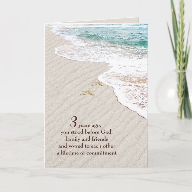 Carte Étoile de mer de plage 3e anniversaire  (Devant)