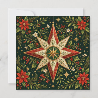 Carte Étoile de Noël Vintage Ornement Poinsettia Holly