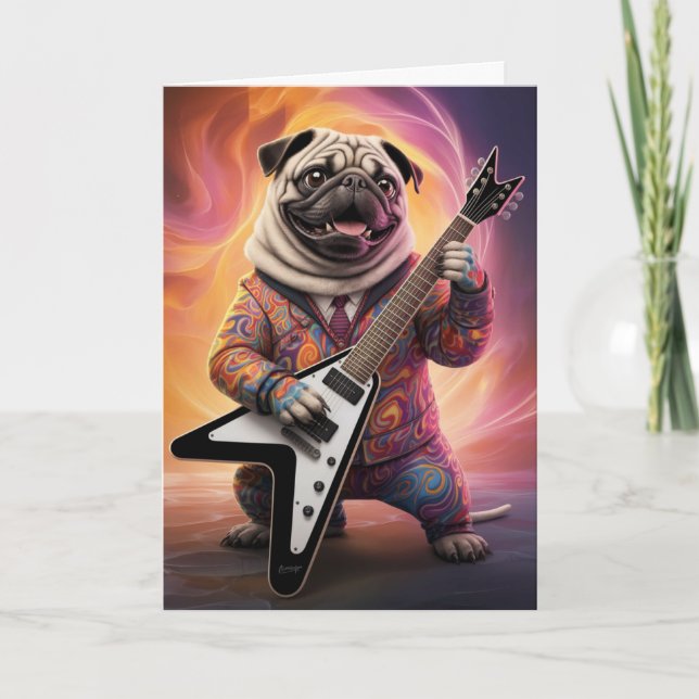 Carte étoile de rock Pug mignon (Devant)