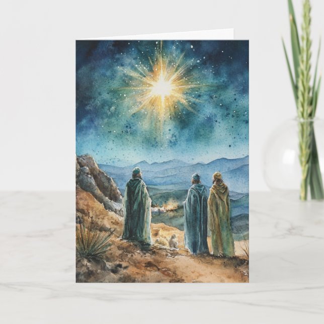 Carte Etoile guide et rois dans la Nativité de l'aquarel (Devant)