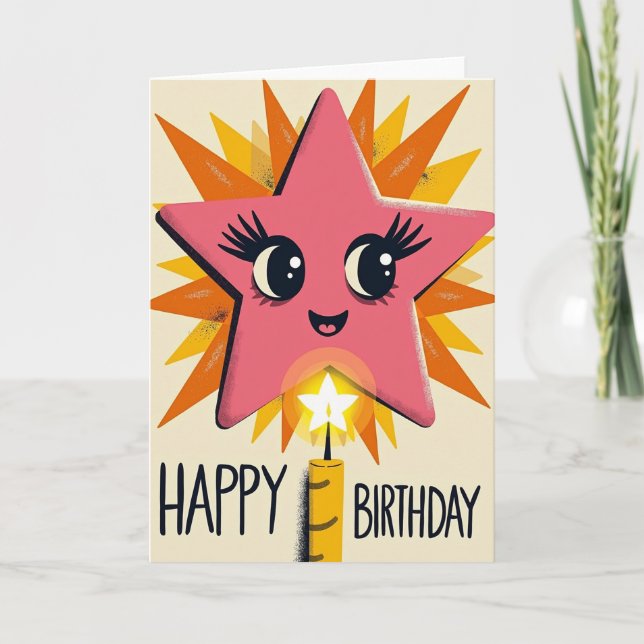 Carte Étoile Rose Joyeuse (Devant)