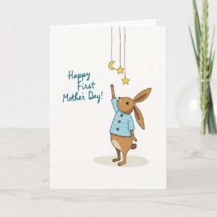 Carte étoilée de la fête des mères rêveuse Lapin