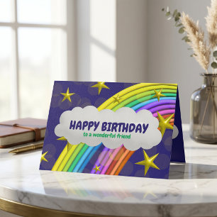 Carte Étoiles Arc-en-ciel Et Nuage Joyeux Anniversaire À