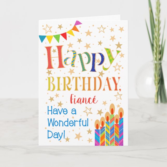 Carte Étoiles, Bunting, Bougies pour Fiancé Anniversaire (Devant)