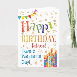 Carte Étoiles, Bunting, Bougies pour Père Anniversaire