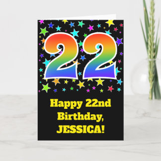 Carte Étoiles colorées + Motif arc-en-ciel "22" Annivers