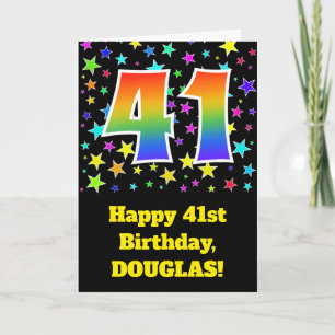Carte Étoiles Colorées + Motif Arc-en-Ciel "41" Annivers