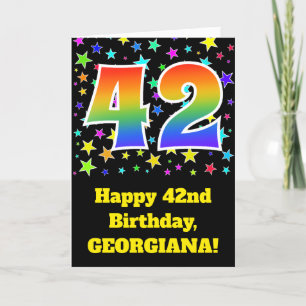 Carte Étoiles colorées + Motif arc-en-ciel "42" Annivers