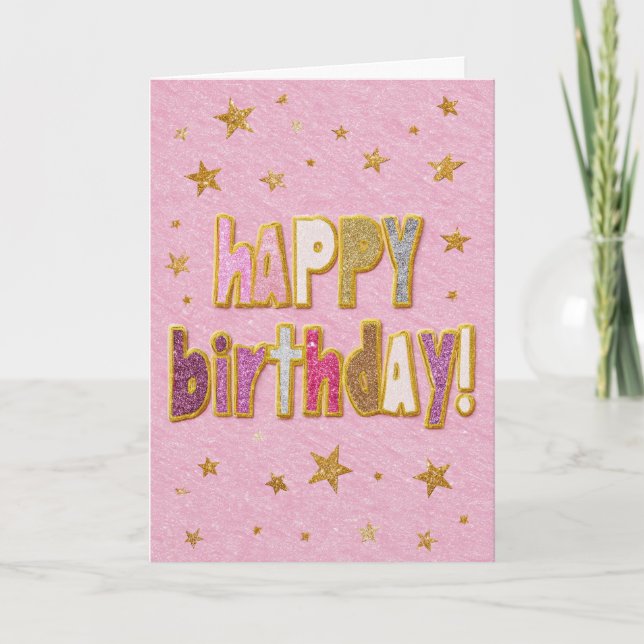 Carte Étoiles d'anniversaire roses (Devant)