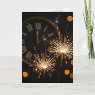 Carte Étoiles du Nouvel An sur une horloge de minuit