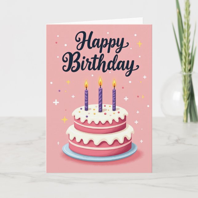 Carte Étoiles et Gâteau d'Anniversaire (Devant)