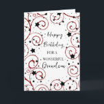 Carte Étoiles et tourbillons Grandson Anniversaire<br><div class="desc">Carte d'anniversaire pour petit-fils avec un design amusant étoiles et tourbillons en noir et rouge et verset réfléchi.</div>