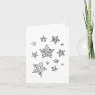 Carte Étoiles étincelantes Noël Fête gris argent