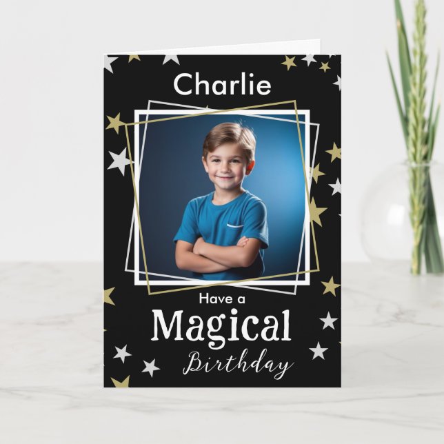 Carte Étoiles Magiques de Fête Photo Nom Message (Devant)