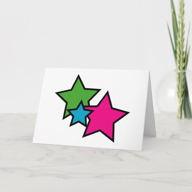 Carte Étoiles Néon Rose Bleu Vert Jolies (Devant)