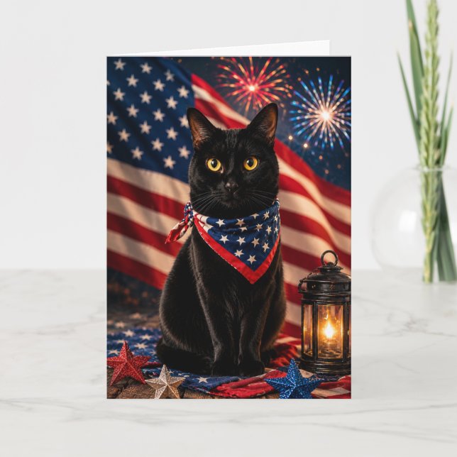 Carte Étoiles, Rayures et Moustaches (Chat noir du 4 jui (Devant)