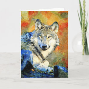 Carte Etonnant loup de la faune Aquarelle Loups peinture