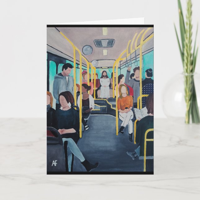 Carte Étranger dans le bus, peinture d'Alfred Fox (Devant)