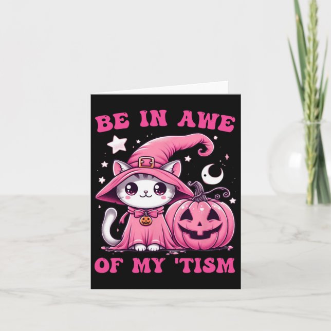 Carte Être À L'Abri De Mon Sentiment Halloween Chat Rose (Devant)
