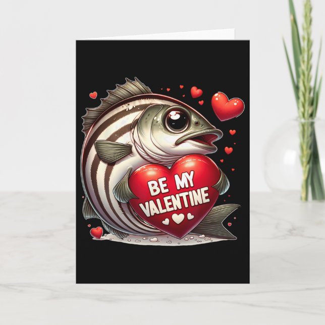 Carte Être Mon Valentin Rayé Byss Fish Cœur  (Devant)